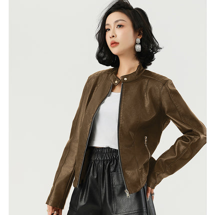 Women's Leather Jacket Locomotive Style Leather Coat Leather Jacket