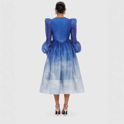 Dress Women's Fashion Gradient Design Round Neck