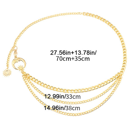 Hip Hop Metal Moon Body Chains Multi-layer Tassel Sun Pendant Street Waist Decorations