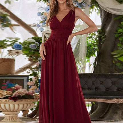 Deep V-neck Bridesmaid Plus Size High Waist Evening Dress