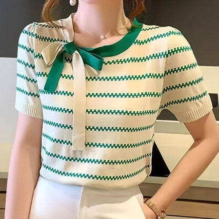 Women's Short-sleeved Sweater Striped Minimalist