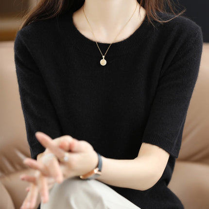 Knitted Short Sleeve Loose T-shirt Inner Wear Sweater Non-cashmere Bottoming Shirt