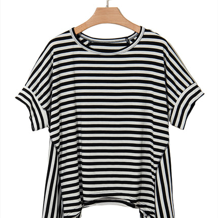 Round Neck Short Sleeve Pullover All-matching Striped Printed T-shirt