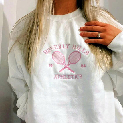 Women's American Retro Tennis Club Embroidery Artistic Round Neck Sweater