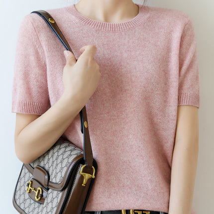 Knitted Short Sleeve Loose T-shirt Inner Wear Sweater Non-cashmere Bottoming Shirt