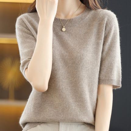 Knitted Short Sleeve Loose T-shirt Inner Wear Sweater Non-cashmere Bottoming Shirt