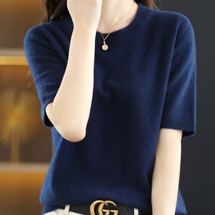 Knitted Short Sleeve Loose T-shirt Inner Wear Sweater Non-cashmere Bottoming Shirt