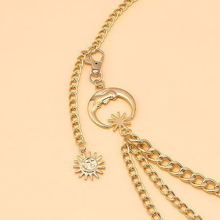 Hip Hop Metal Moon Body Chains Multi-layer Tassel Sun Pendant Street Waist Decorations