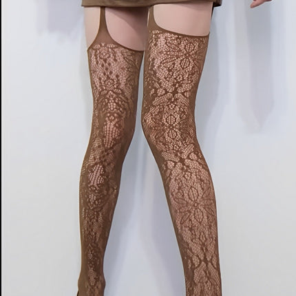 Lace Mesh Hollow Jacquard Black Silk Fishnet Stockings