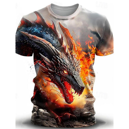 Men's Casual 3D Wind Dragon Printed Short-sleeved T-shirt