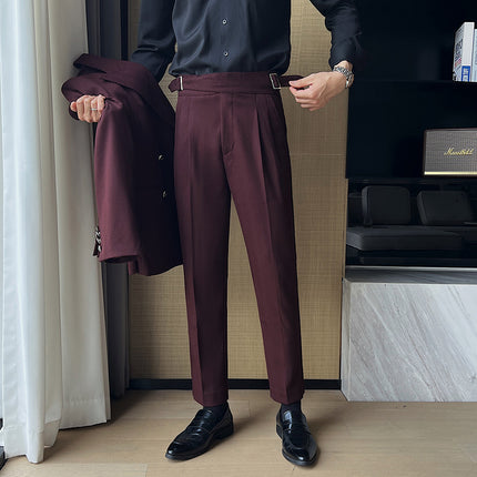 High-rise Thick Dark Striped High Waist Casual Pants