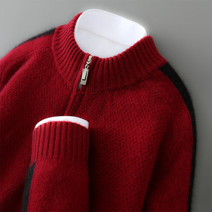 Sheep Wool Sweater Half-height Zip Round Neck Knitted Sweater