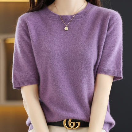 Knitted Short Sleeve Loose T-shirt Inner Wear Sweater Non-cashmere Bottoming Shirt