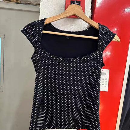 Women's Black Polka Dot Short Sleeve T-shirt