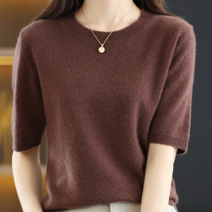 Knitted Short Sleeve Loose T-shirt Inner Wear Sweater Non-cashmere Bottoming Shirt
