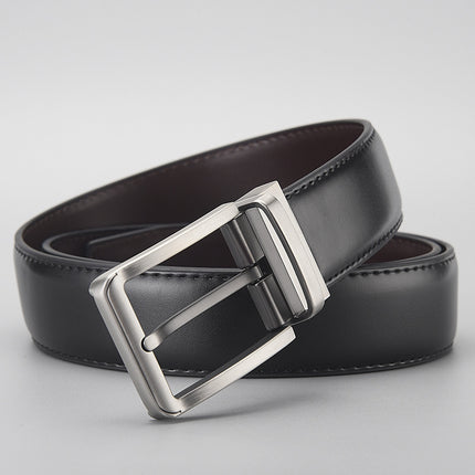 Gentleman Business Style Men's Leather Business Rotation Pin Buckle Belt