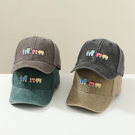 Children Toddler Peaked Cap Small Train Washed Layer Peaked Baseball Hat Trendy