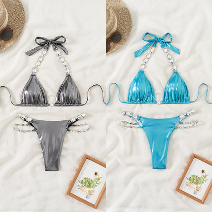 New Solid Color Diamond Split Swimsuit