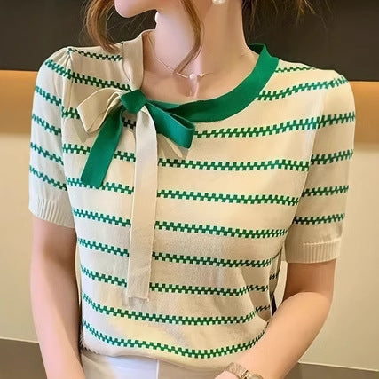 Women's Short-sleeved Sweater Striped Minimalist