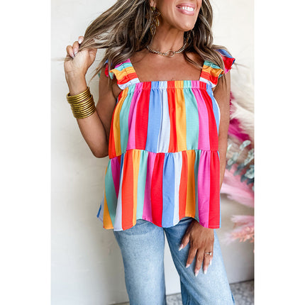 Spring And Summer New Pullover Square Collar Vest Women's Contrast Color Striped