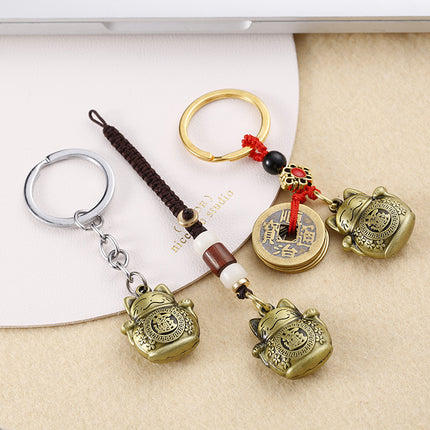 Brass Creative Fortune Cat Keychain Copper Wire Pendant