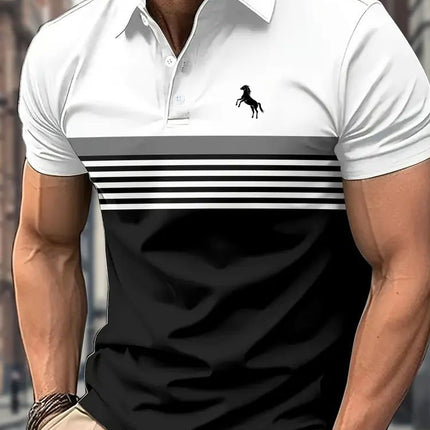 Men's Casual Striped Color Block Design Sports Style Collar Golf Shirt