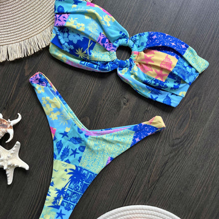 Women's Creative Printing Sexy Backless Split Swimsuit