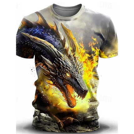 Men's Casual 3D Wind Dragon Printed Short-sleeved T-shirt