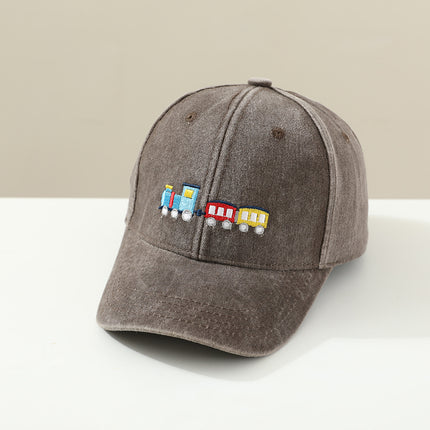 Children Toddler Peaked Cap Small Train Washed Layer Peaked Baseball Hat Trendy