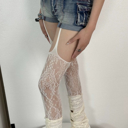 Lace Mesh Hollow Jacquard Black Silk Fishnet Stockings