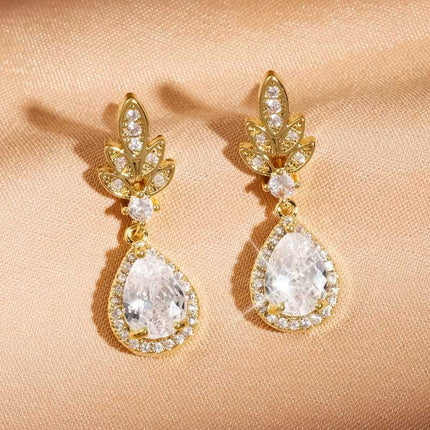 Fashion Inlaid Zircon Earrings Light Luxury High-end Bridal Wedding Dress Water Drop Earrings