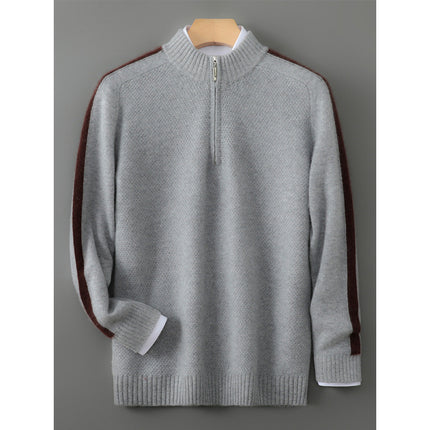 Sheep Wool Sweater Half-height Zip Round Neck Knitted Sweater