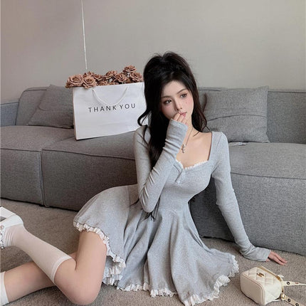 Pure Desire Puffy Sexy Lace Dress Women's New Elegant Slim Cinched Pleated A- Line Skirt