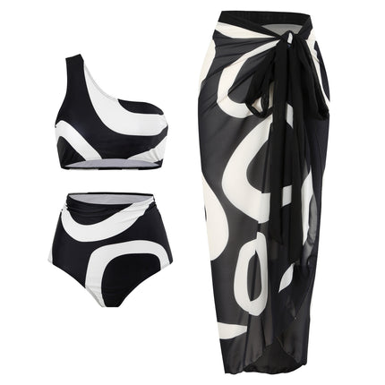 Women's Two-piece Swimsuit Bikini Wrap Skirt Suit One-shoulder Sexy