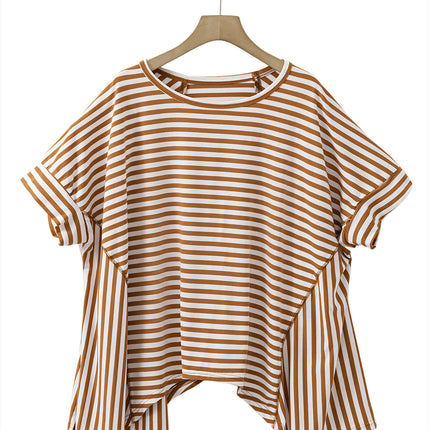 Round Neck Short Sleeve Pullover All-matching Striped Printed T-shirt