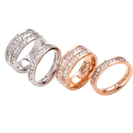 INS Rings Titanium Steel Couple Single And Double Row Diamond Ring