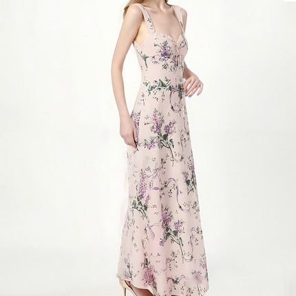 Fashionable Printed French Slim-fit Suspender Skirt Dress