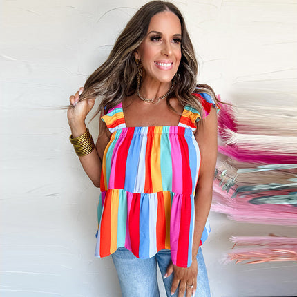 Spring And Summer New Pullover Square Collar Vest Women's Contrast Color Striped