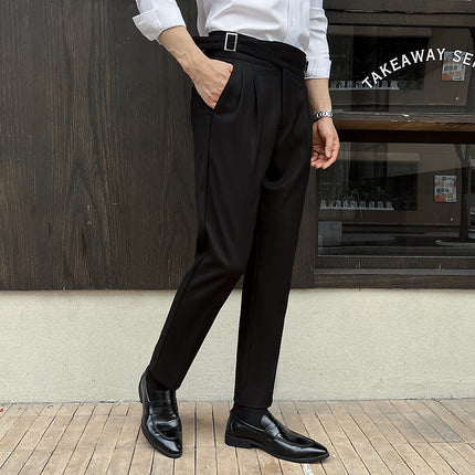 High-rise Thick Dark Striped High Waist Casual Pants