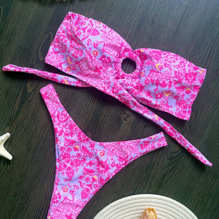 Women's Creative Printing Sexy Backless Split Swimsuit