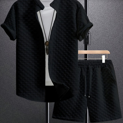 Men's Jacquard Casual Short Sleeve Shirt Outfit