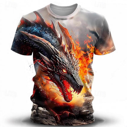 Men's Casual 3D Wind Dragon Printed Short-sleeved T-shirt