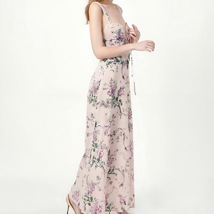 Fashionable Printed French Slim-fit Suspender Skirt Dress