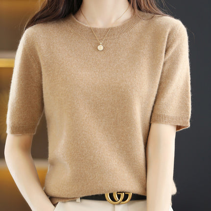 Knitted Short Sleeve Loose T-shirt Inner Wear Sweater Non-cashmere Bottoming Shirt