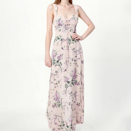 Fashionable Printed French Slim-fit Suspender Skirt Dress