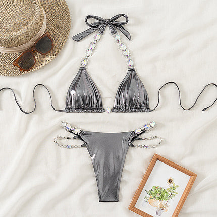 New Solid Color Diamond Split Swimsuit