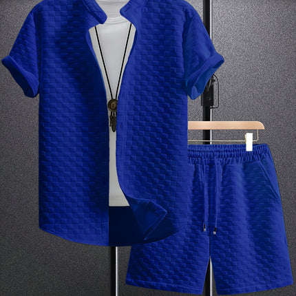 Men's Jacquard Casual Short Sleeve Shirt Outfit