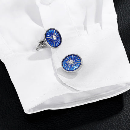 Round Line Blue Dripping Cufflinks Men's French Shirt Accessories