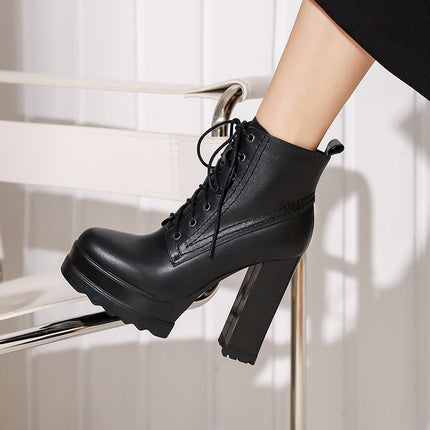 Women's Chunky Heel Waterproof Platform High Heel Boots