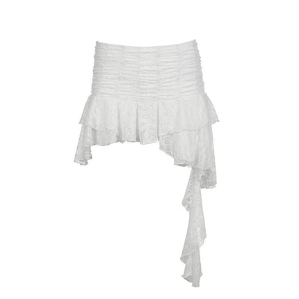 Irregular Hem Design Wavy Lace Stitching Solid Color Skirt